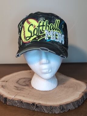 Softball Mom Kids Camouflage Cap - Black/Neon Yellow